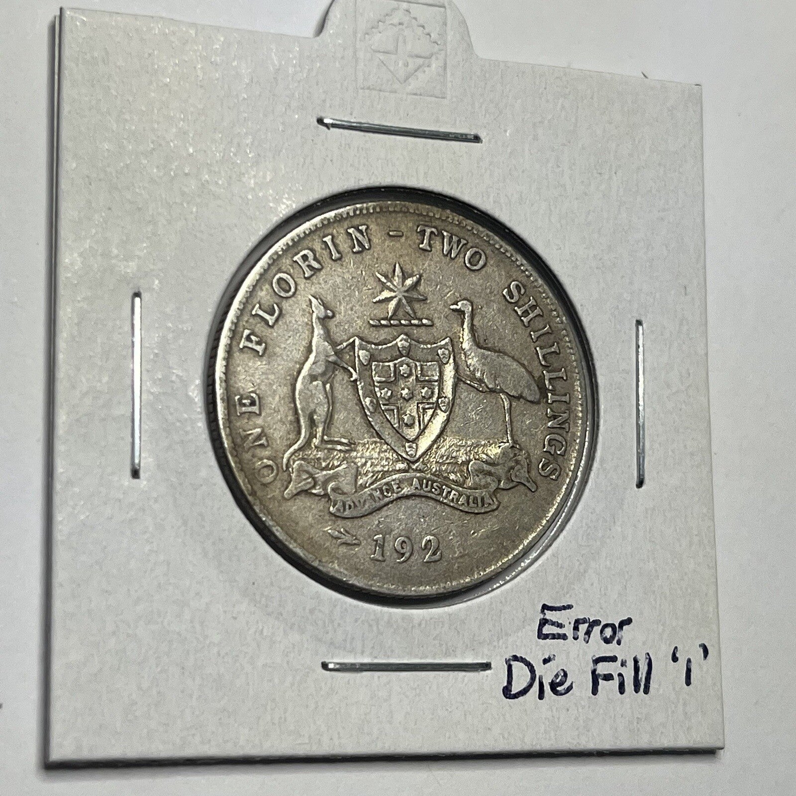 1921 Florin Coin - Die Fill Error "191?" - almost Very Fine - Good Date Silver