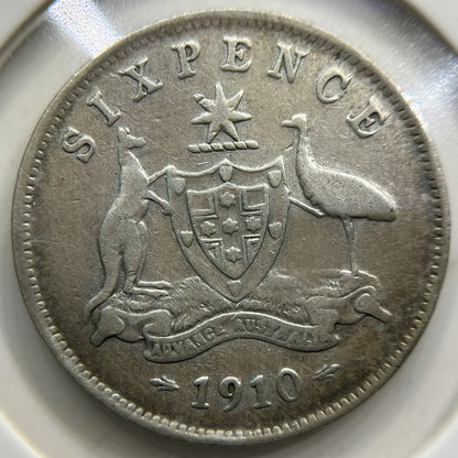 1910 Sixpence Coin - almost Very Fine - Silver Edward VII