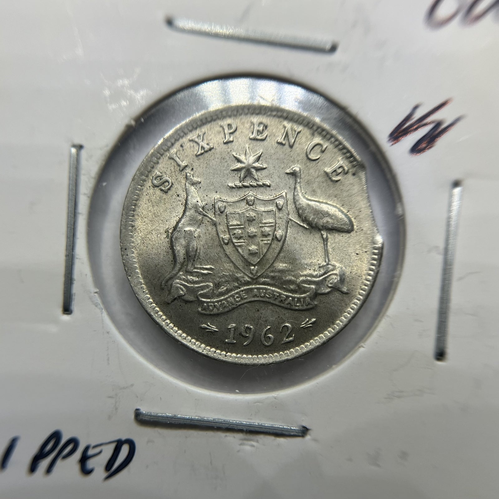1962 Sixpence Error Coin - Clipped Planchet Rim Bite - Silver Elizabeth II