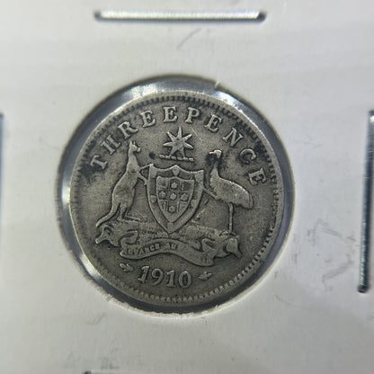 1910 Threepence Coin - almost Very Fine - Edward VII Silver Predecimal