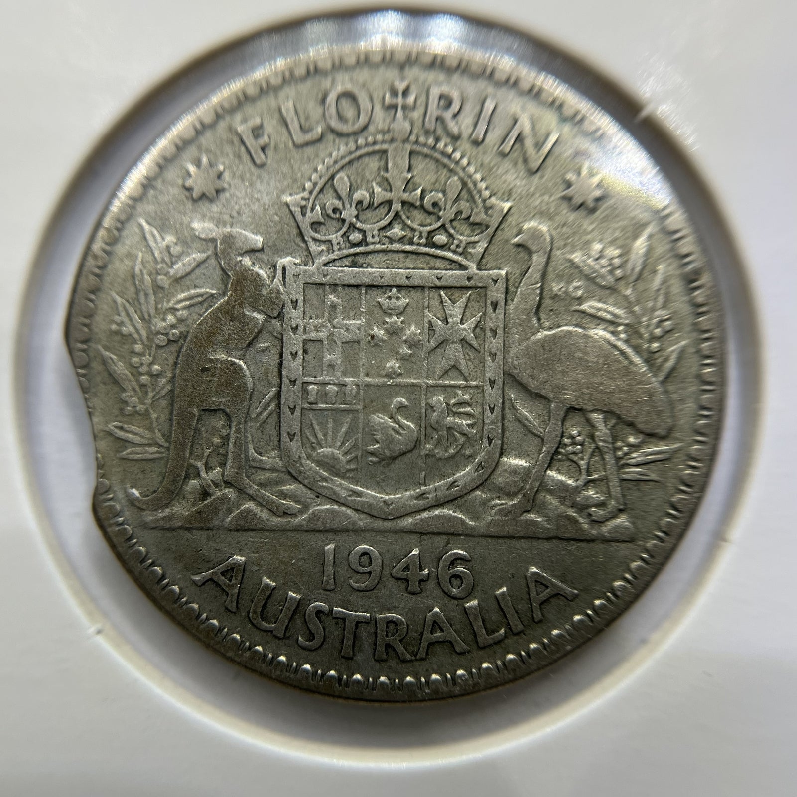 1946 Florin Error Coin - Clipped Planchet Rim Bite - Silver George VI
