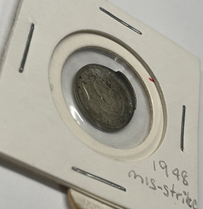 1948 Threepence Error Coin - Mis-strike Large Lip RARE - Silver Predecimal