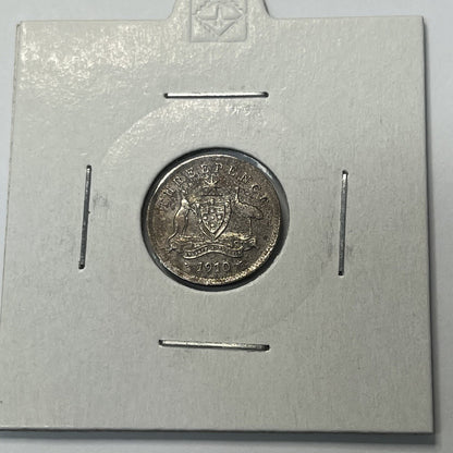 1910 Threepence Coin - almost Extremely Fine aEF - Predecimal Toned Edward II