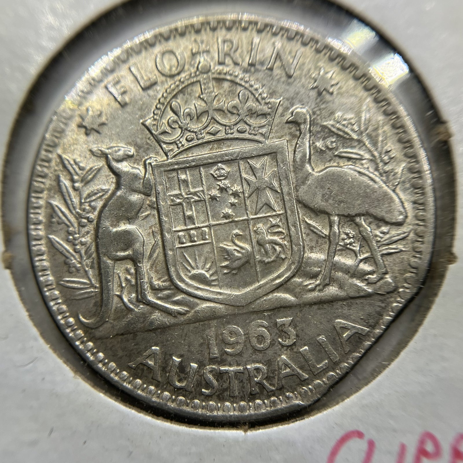 1963 Florin Error Coin - Clipped Planchet Straight Rim Bite- Silver Elizabeth II