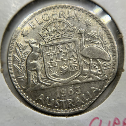 1963 Florin Error Coin - Clipped Planchet Straight Rim Bite- Silver Elizabeth II