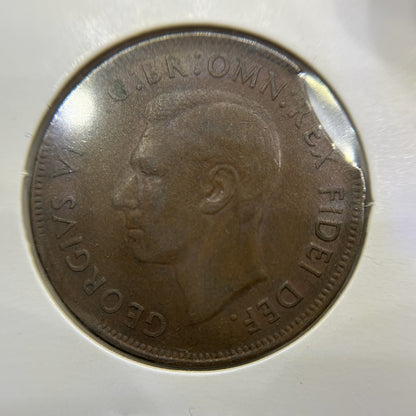 1951 Penny Error Coin - Clipped Planchet Rim Bite - Predecimal George VI