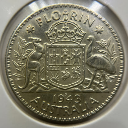 1943 s Florin Coin - Extremely Fine Cleaned - George VI Silver