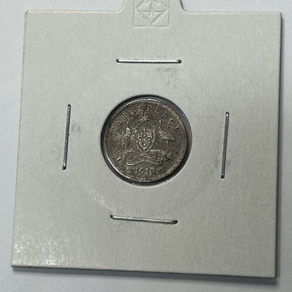 1910 Threepence Coin - almost Extremely Fine aEF - Predecimal Toned Edward II