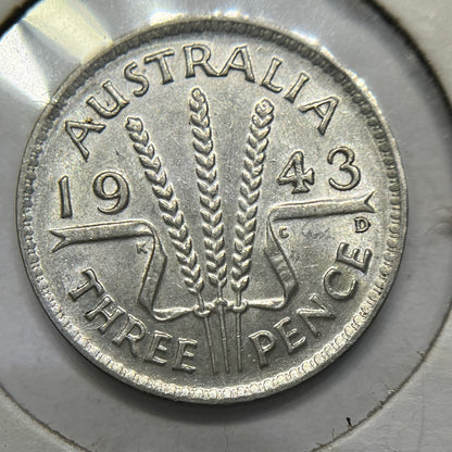 1943 d Threepence Coin - Extremely Fine - Silver George VI Predecimal