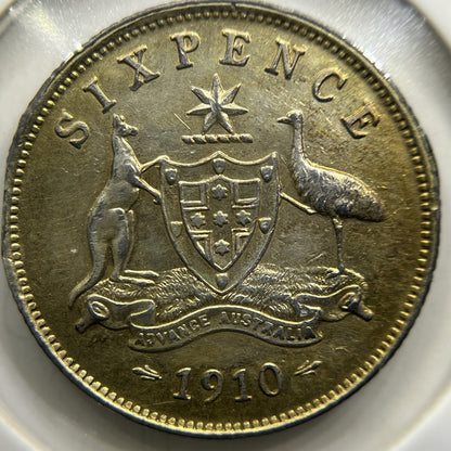 1910 Sixpence Coin - almost Extremely Fine - Silver Edward VII