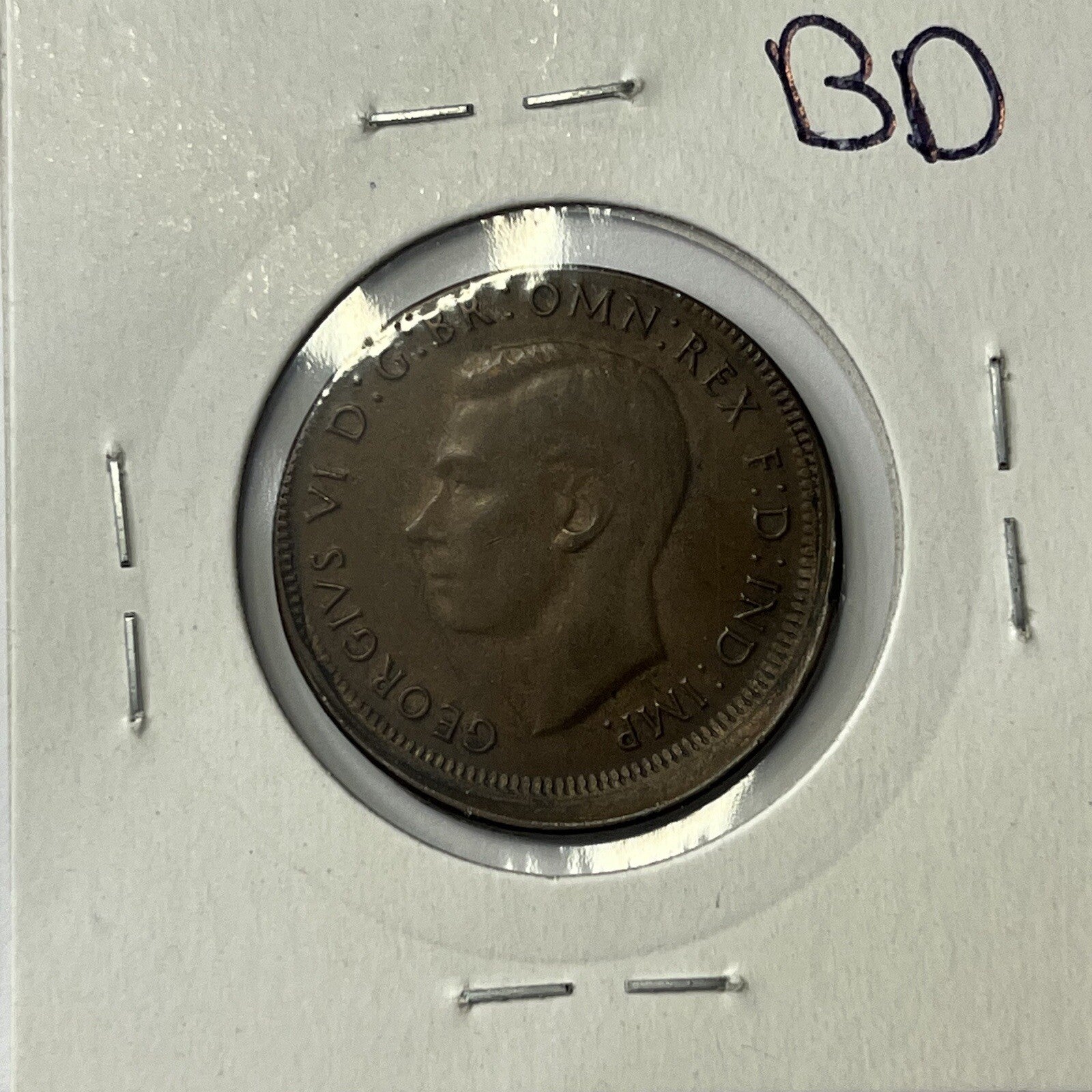 1947 Half Penny Coin - Off Centre Misstrike Error Lip - Scarce Predecimal Collar