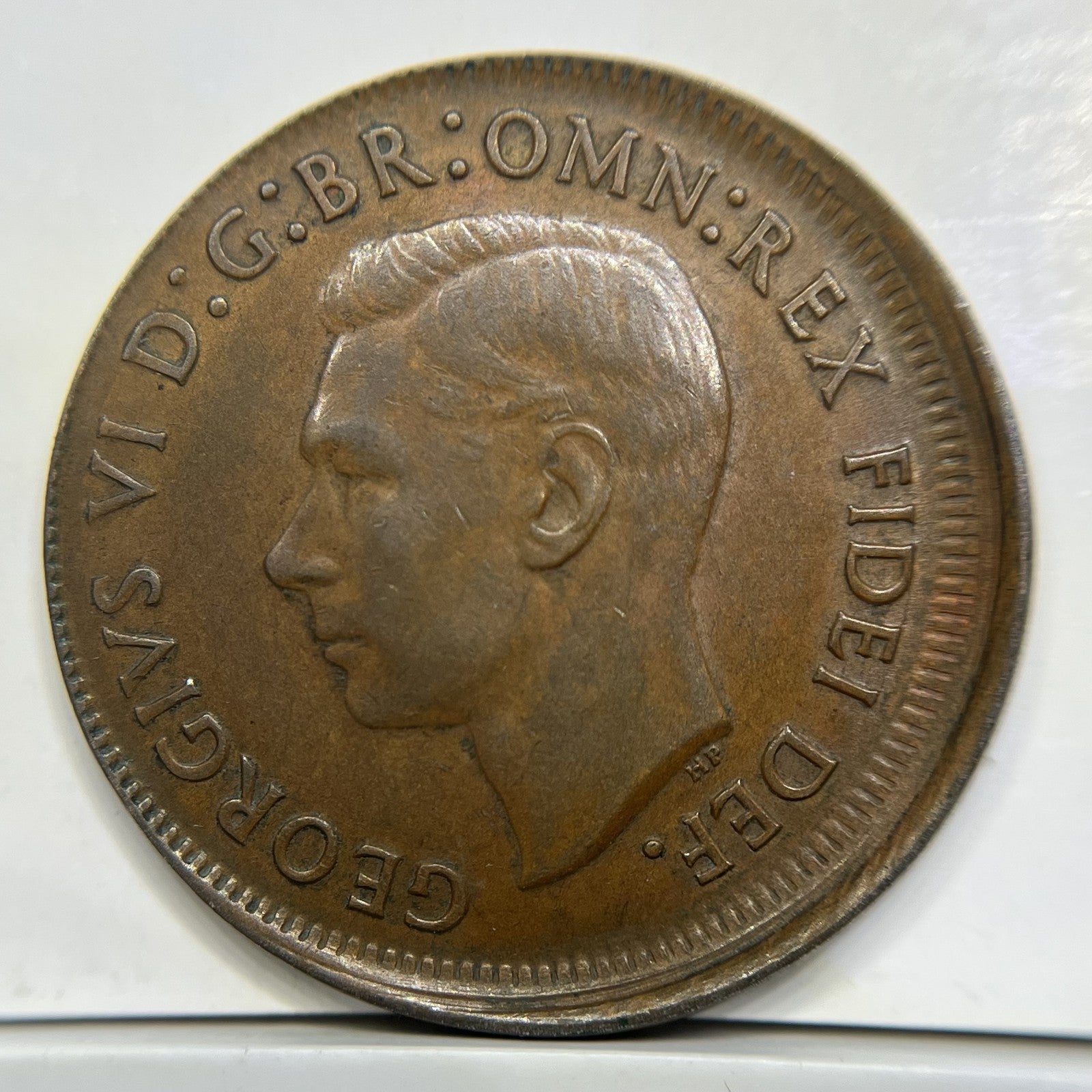1949 Half Penny Error Coin - Broad Strike with Lip aUNC - Scarce Predecimal