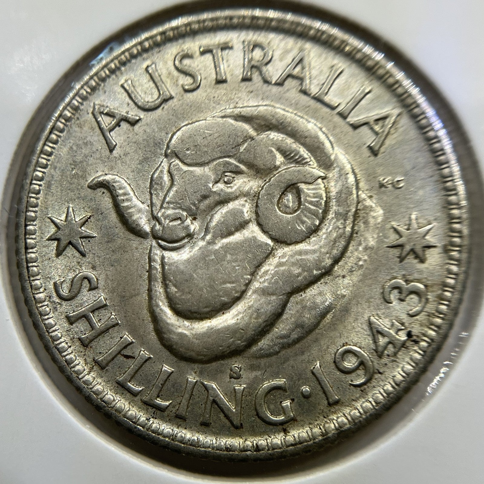 1943 s Shilling Coin - Uncirculated Lustre - George V Silver Predecimal