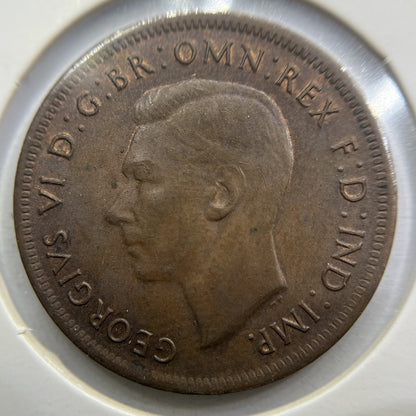 1943 Half Penny Coin - almost Uncirculated - George VI Predecimal Australian