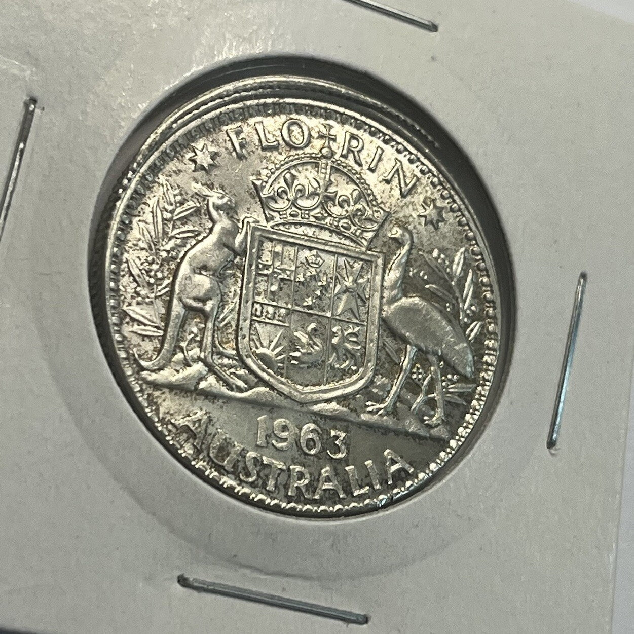 1963 Florin Coin - UNC Off Centre Misstrike Error LIP - Scarce Predecimal Collar