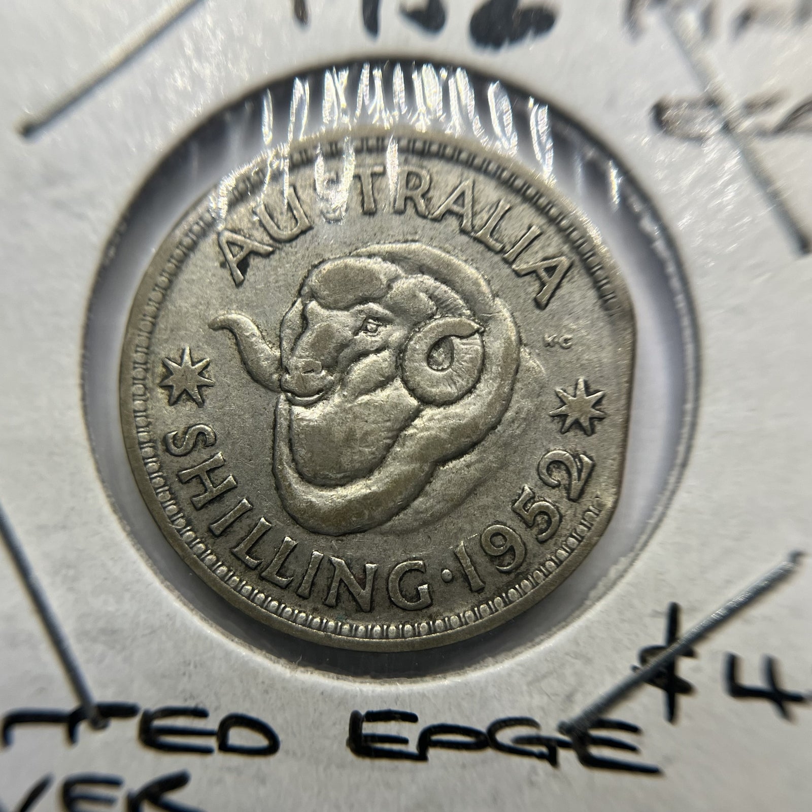 1952 Shilling Error Coin - Straight Clipped Planchet - Silver George VI