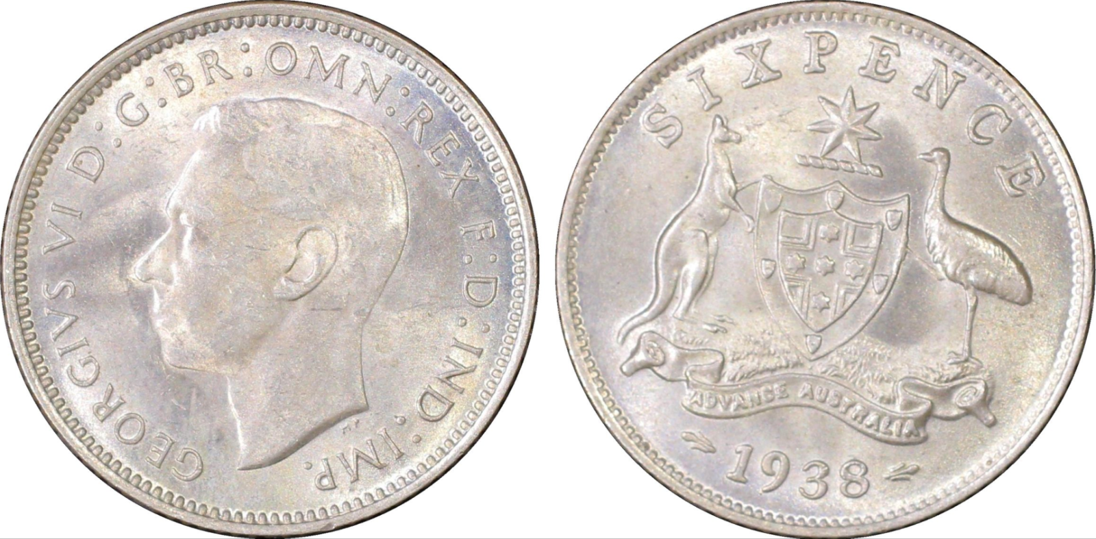 1938 Sixpence Coin - PCGS MS63 - Uncirculated Graded George VI Silver Predecimal