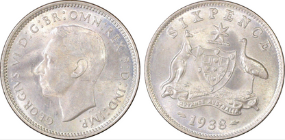 1938 Sixpence Coin - PCGS MS63 - Uncirculated Graded George VI Silver Predecimal