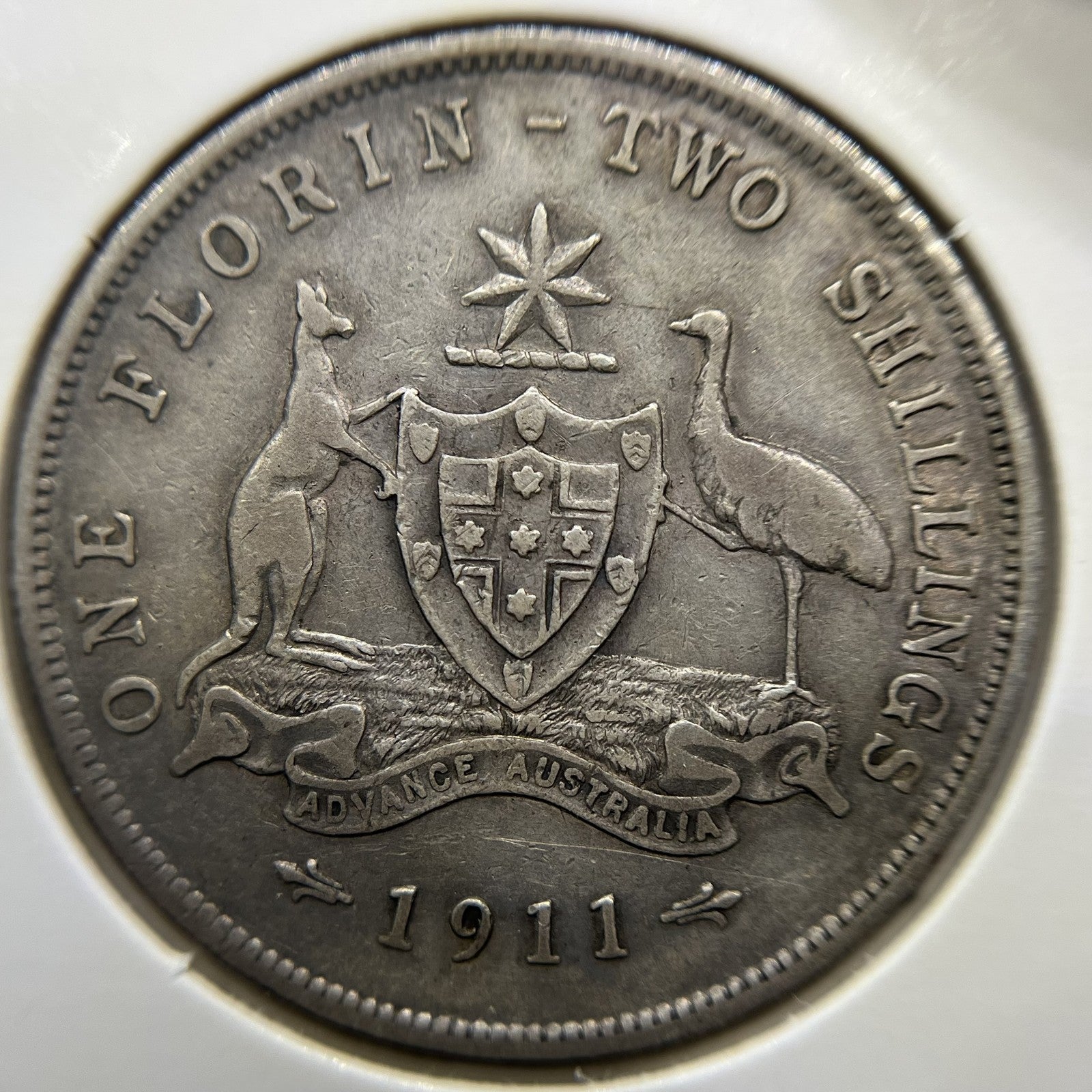 1911 Florin Coin - good Fine or better - Scarce Date George V Silver Predecimal