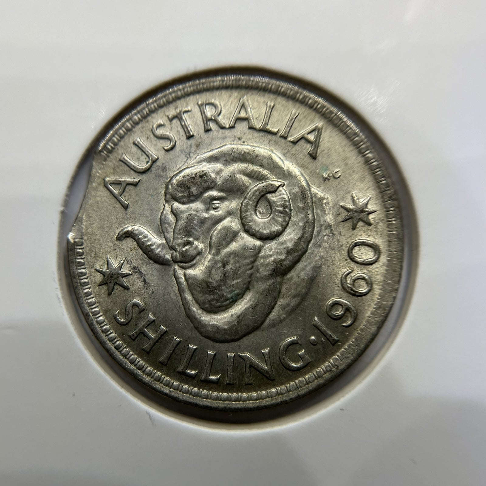 1960 Shilling Error Coin - Clipped Planchet Rim Bite - Silver Elizabeth II