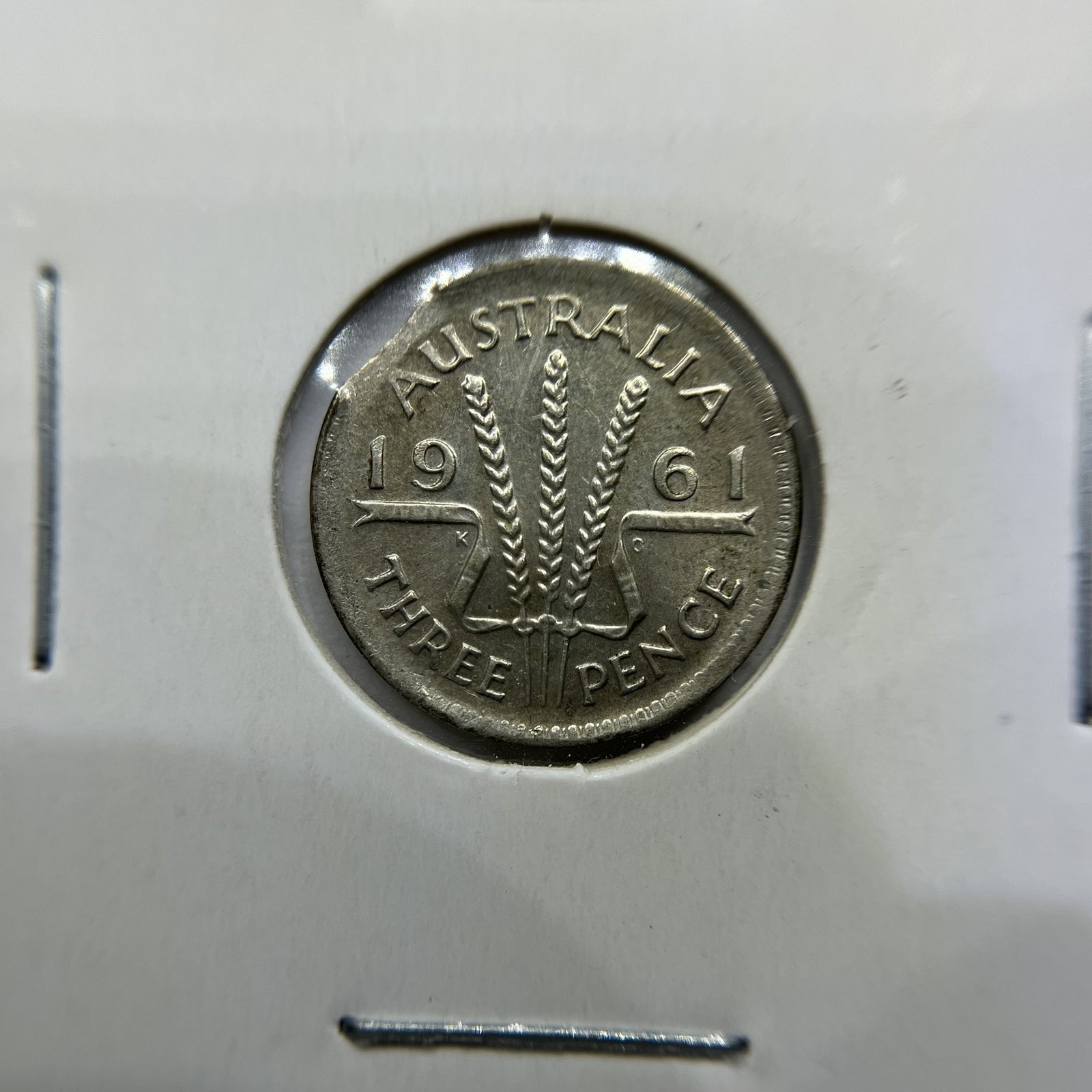 1961 Threepence Error Coin - Clipped Planchet Rim Bite - Silver Elizabeth II