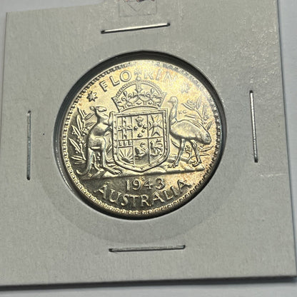 1943 s Florin Coin - almost Uncirculated - George VI Silver Predecimal