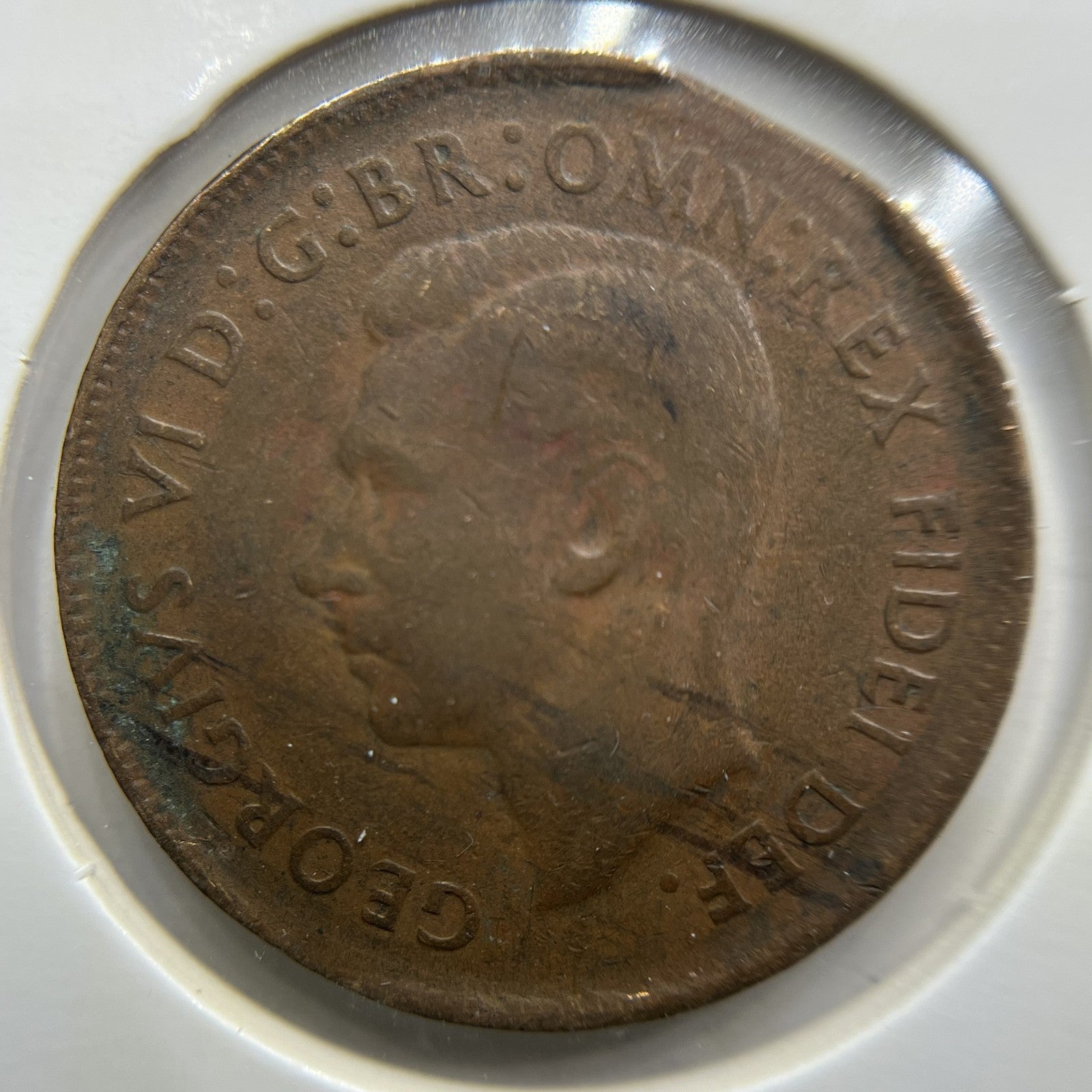 1951 Half Penny Error Coin - Clipped Planchet - George VI Australia