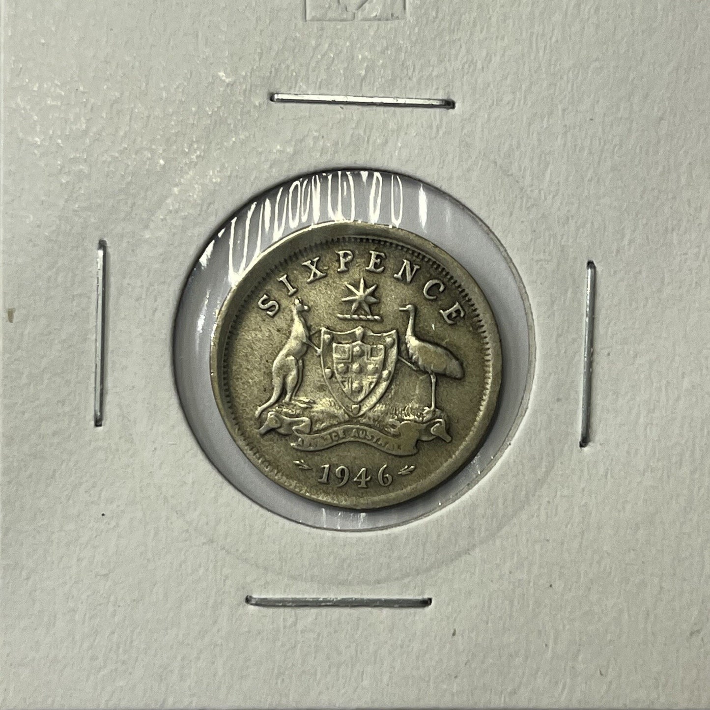 1946 Sixpence Coin - Unusual BroadStrike Misstrike Error - Silver Scarce Collar