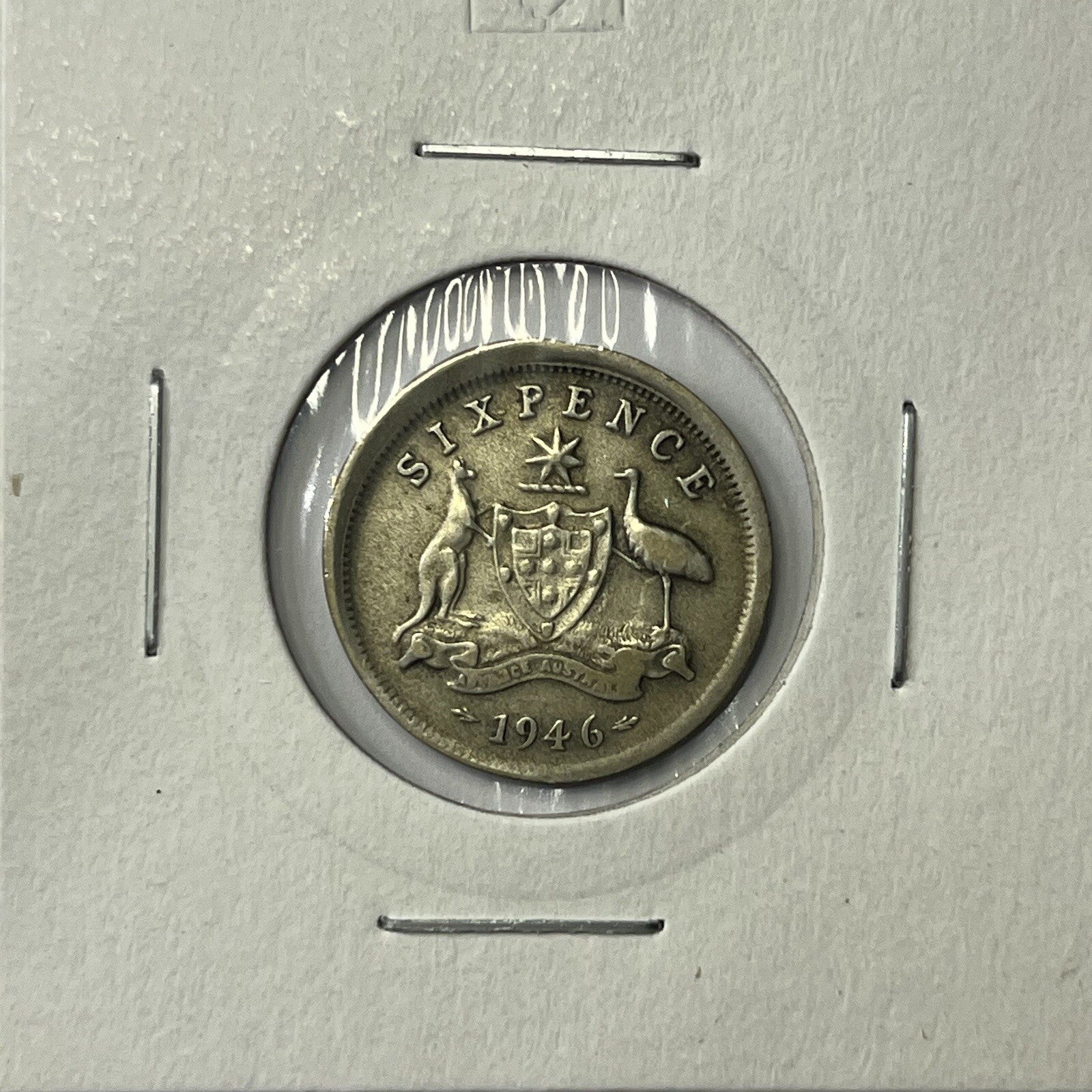 1946 Sixpence Coin - Unusual BroadStrike Misstrike Error - Silver Scarce Collar