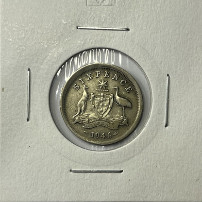 1946 Sixpence Coin - Unusual BroadStrike Misstrike Error - Silver Scarce Collar