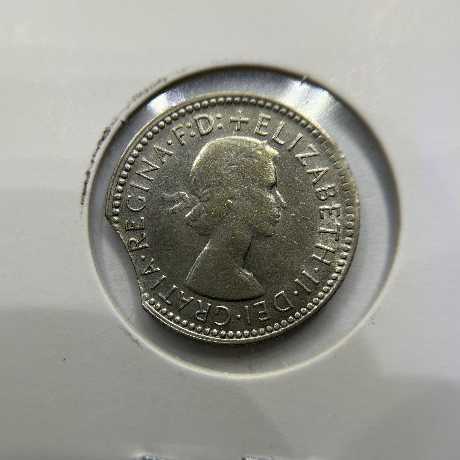 1960 Sixpence Error Coin - Large Clipped Planchet Rim Bite - Silver Elizabeth II
