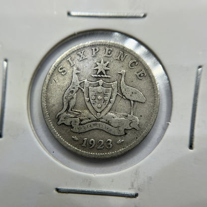 1923 Sixpence Coin - Very Good - George V Silver Predecimal Australian