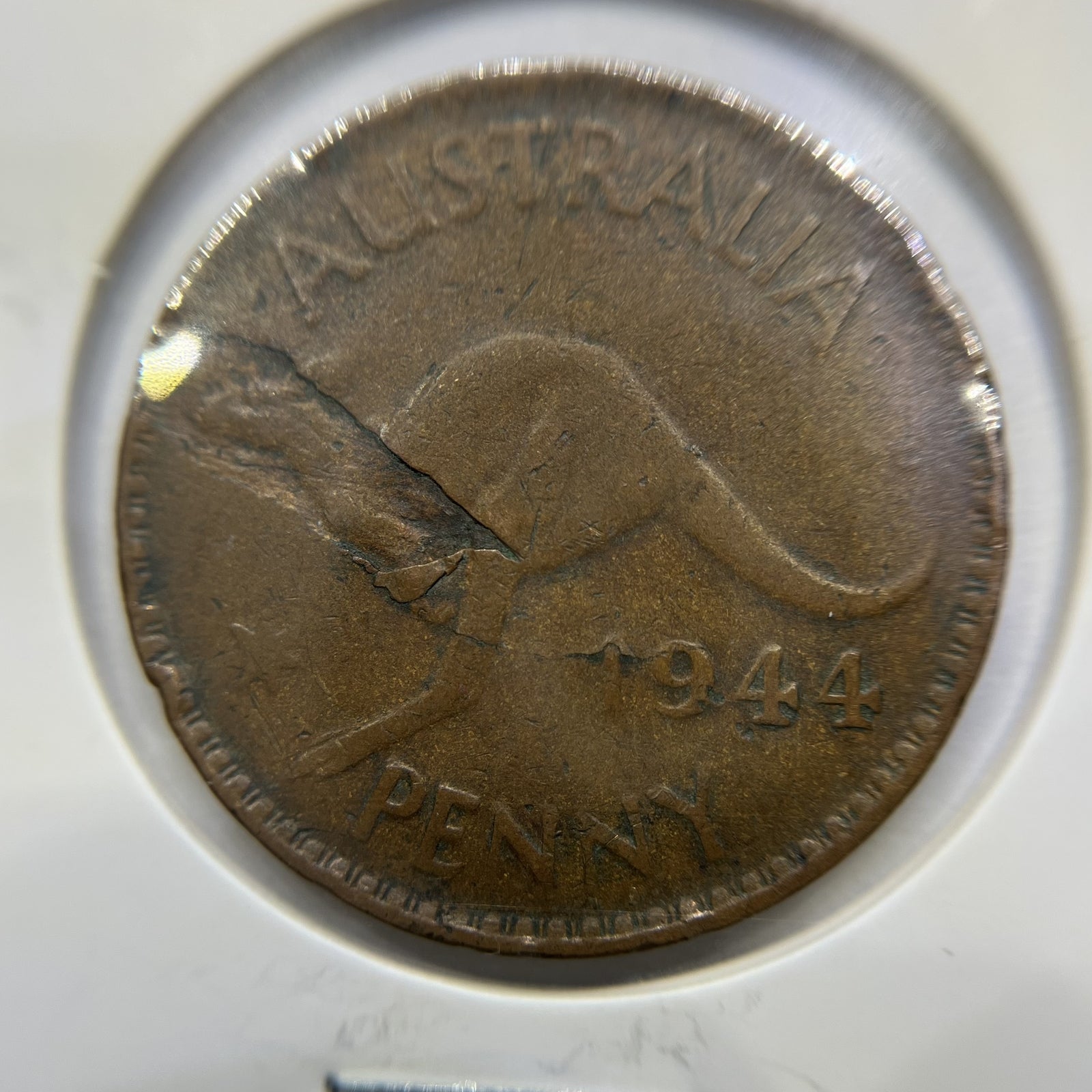 1944 Penny Coin - Planchet Peel Flaw Error Good - George VI Australia