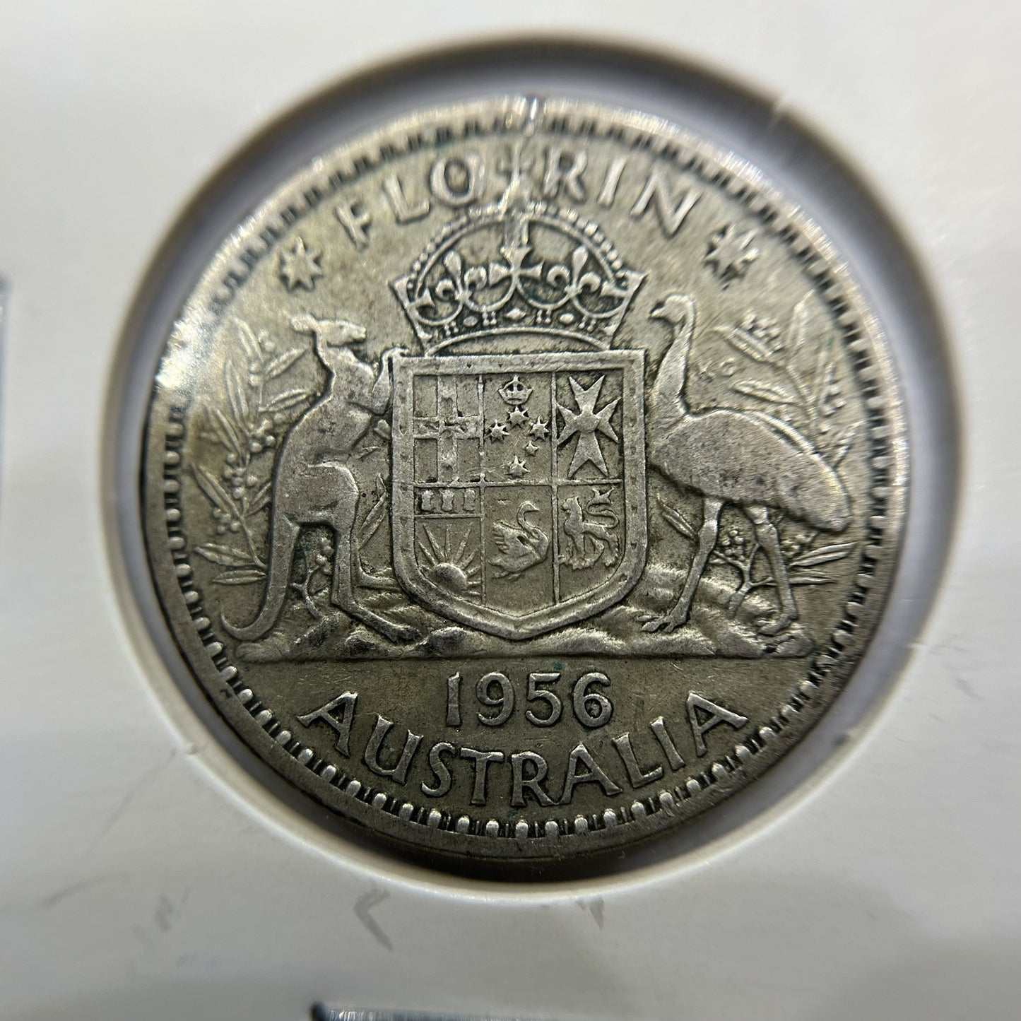 1956 Florin Error Coin - Planchet Flaw - Scarce Elizabeth II Silver