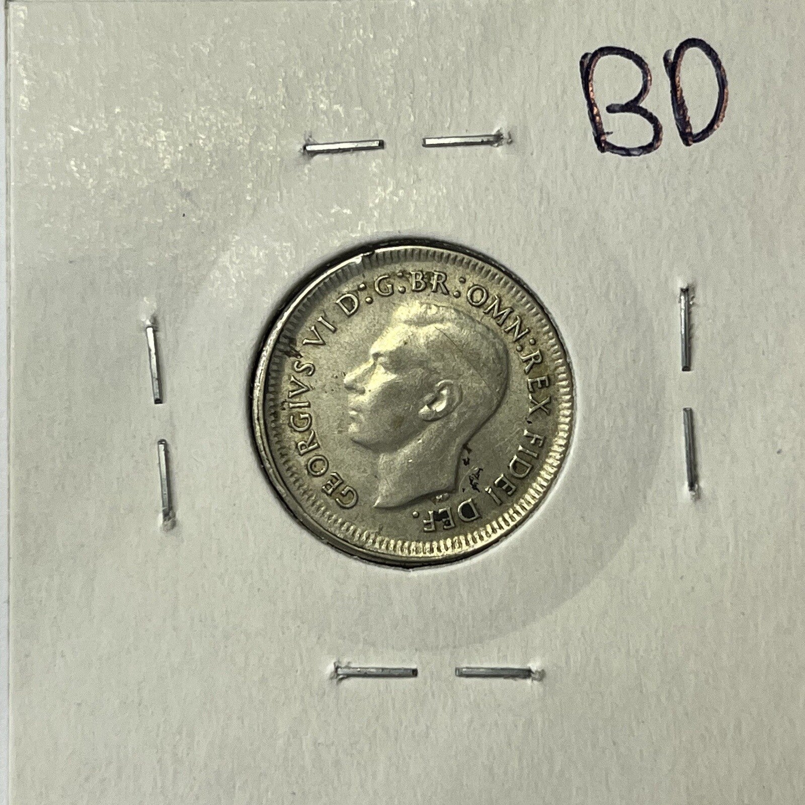 1952 Sixpence Coin - BroadStrike Misstrike Error - Silver Scarce Collar