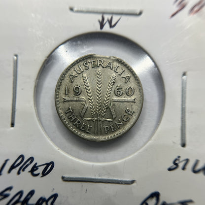 1960 Threepence Error Coin - Clipped Planchet Rim Bite - Silver Elizabeth II
