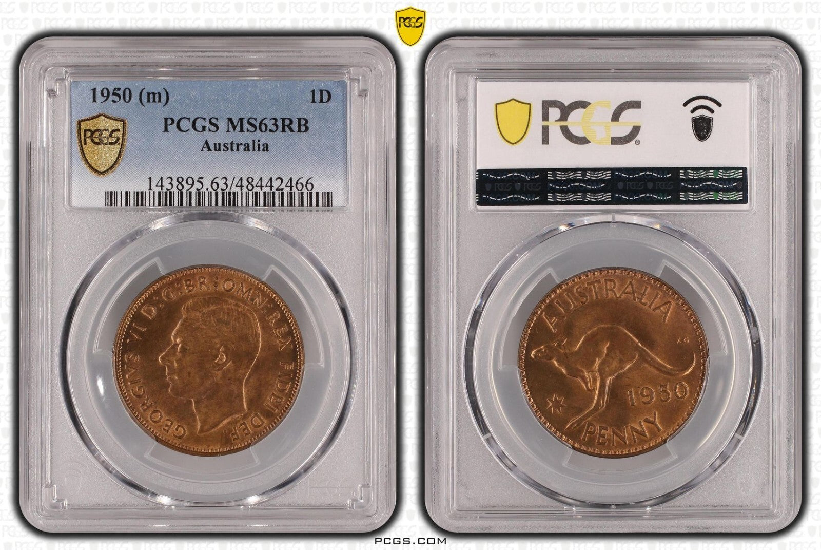 1950 (m) Penny Coin - PCGS MS63 RB - Uncirculated Graded George VI