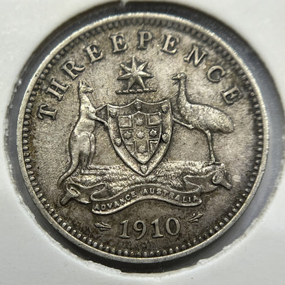 1910 Threepence Coin - almost Extremely Fine - Silver Predecimal Edward II