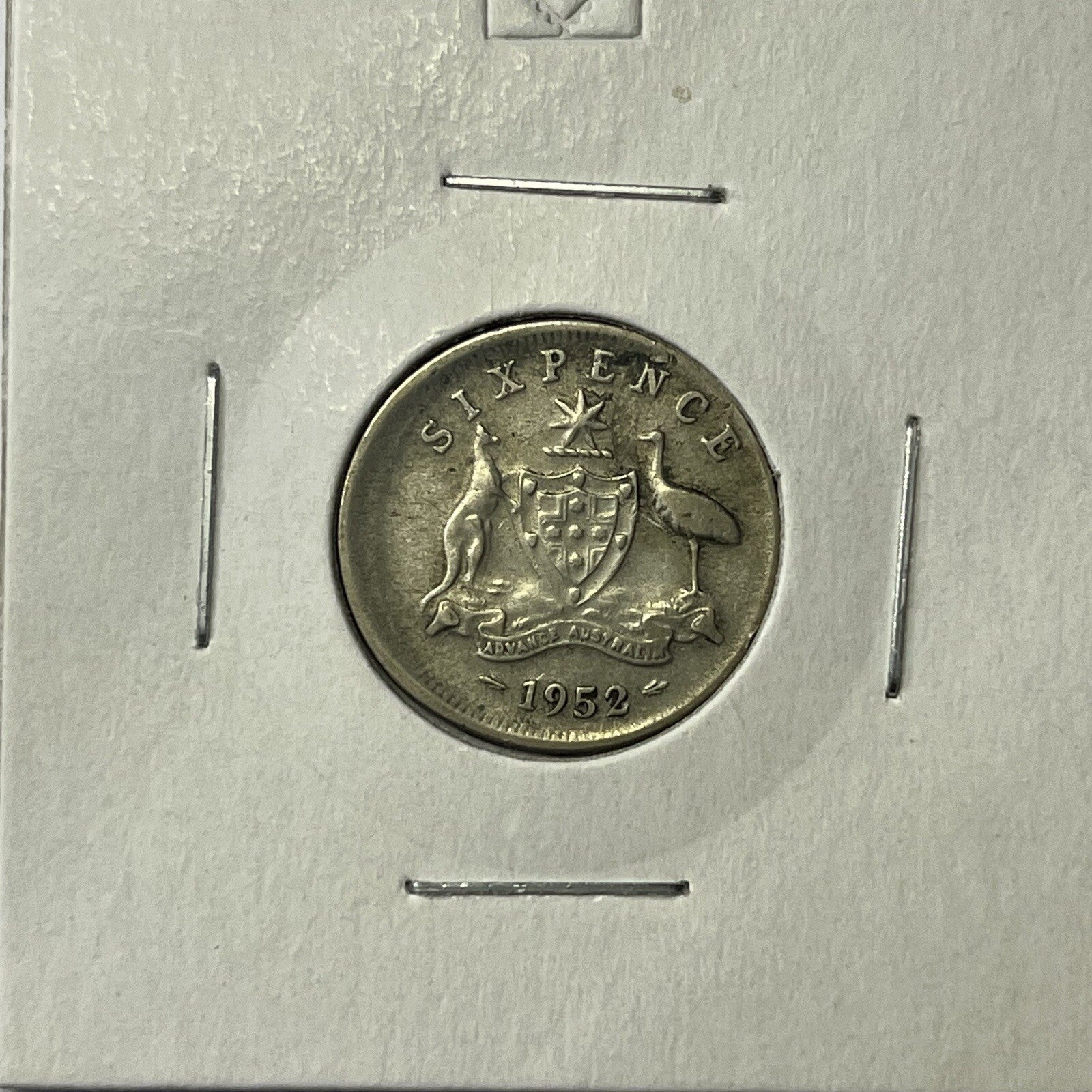 1952 Sixpence Coin - BroadStrike Misstrike Large Error - Silver Scarce Collar