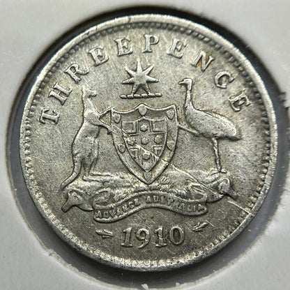 1910 Threepence Coin - almost Very Fine - Edward VII Silver Predecimal