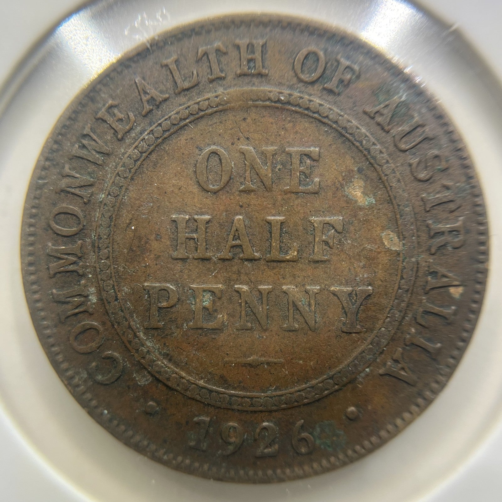 1926 Half Penny Error Coin - Half Moon Fine - Predecimal George V