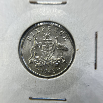 1943 d Sixpence Coin - Choice Uncirculated Lustre - George VI Silver Predecimal
