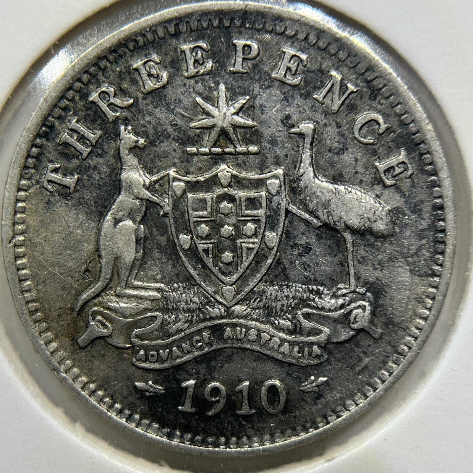 1910 Threepence Coin - good Very Fine Scratched - Silver Edward VI Australia