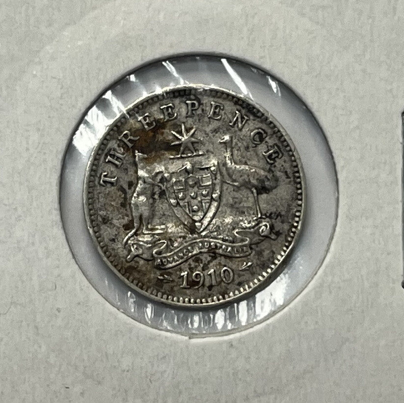 1910 Threepence Coin - Very Fine VF - Silver Predecimal Australian Edward II