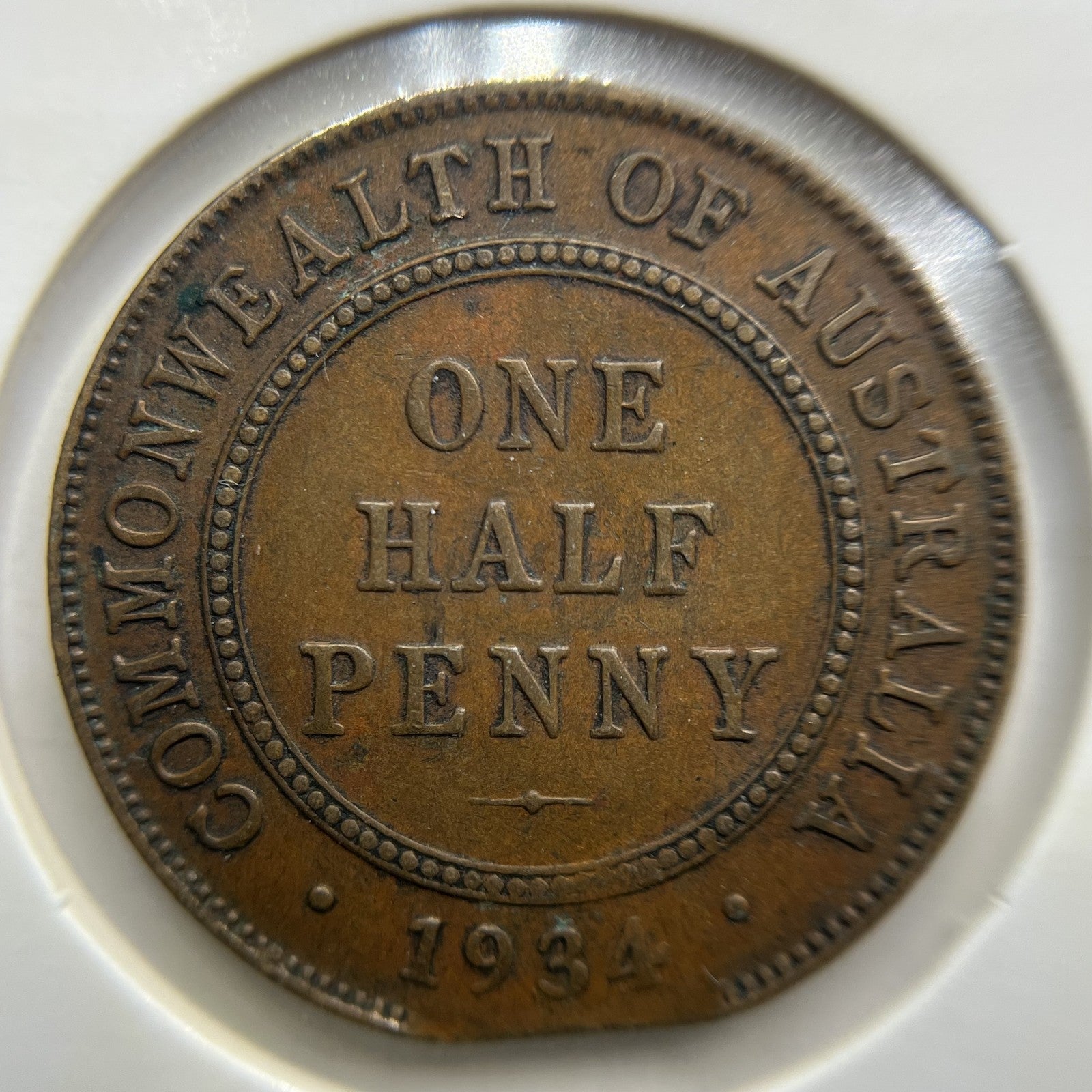 1934 Half Penny Error Coin - Clipped Planchet - Elizabeth II Australia