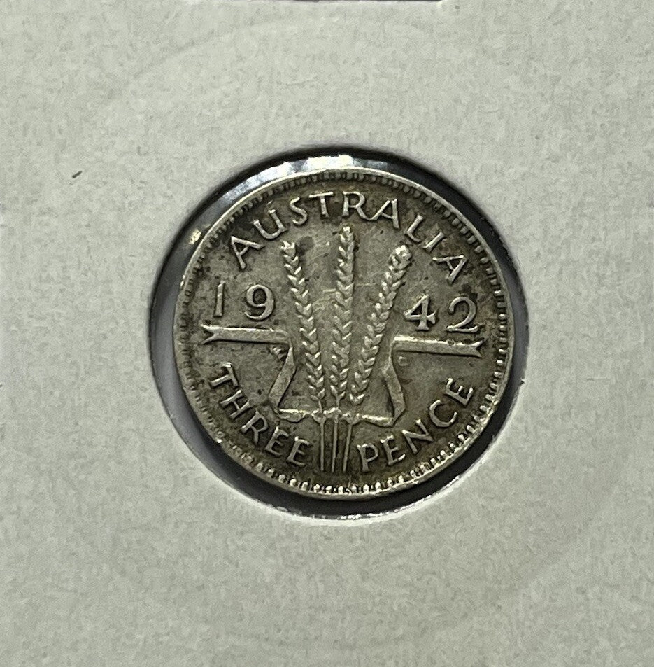 1942 m Threepence Coin - Fine - Key Date Low Mintage George VI