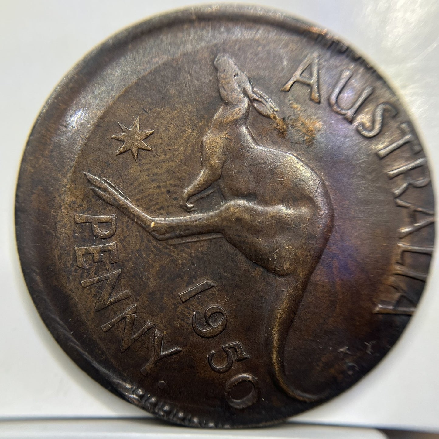 1950 Penny Error Coin - Major Off Centre Strike with Lip EF - Scarce Predecimal