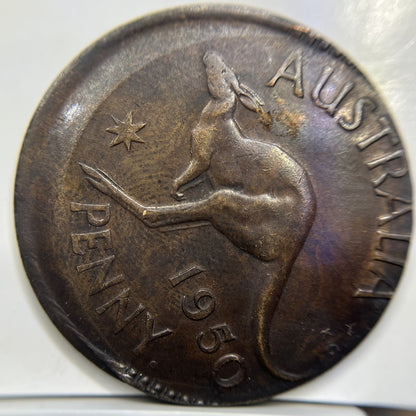 1950 Penny Error Coin - Major Off Centre Strike with Lip EF - Scarce Predecimal