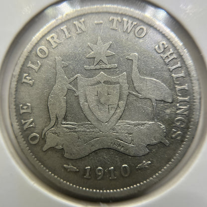 1910 Florin Coin - Very Good - Edward VII Silver Predecimal First Year