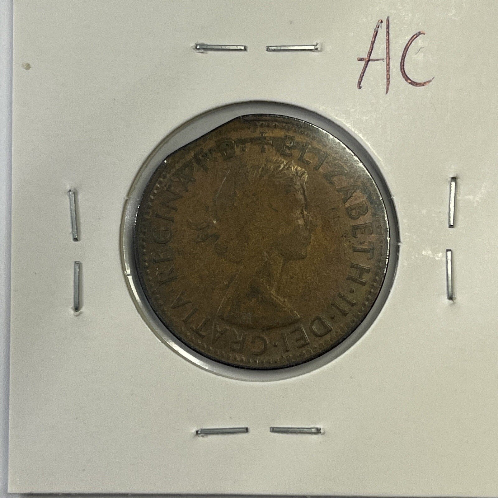 1964 Half Penny Coin - Clipped Planchet Rim Bite Error- Predecimal Straight Clip